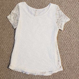 Leo & Nicole Ivory Lace Overlay Lined Tee Feminine Tunic Top Size M